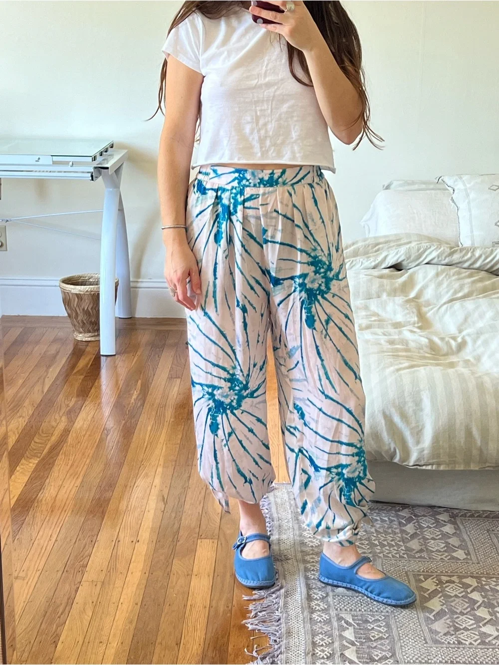 FP Intimately Free People turquoise blue light pinkish cream tie-dye set - Picture 4 of 10